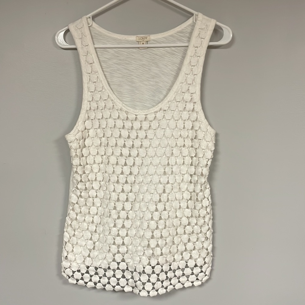 J. Crew tank top white, with overlay 'lace' detail on front, Medium